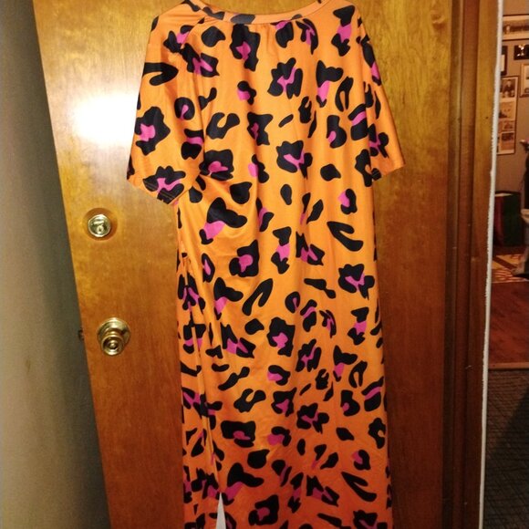 Womens Orange Leopard Print Tie Detail Slit Midi Dress XL - Picture 3 of 5